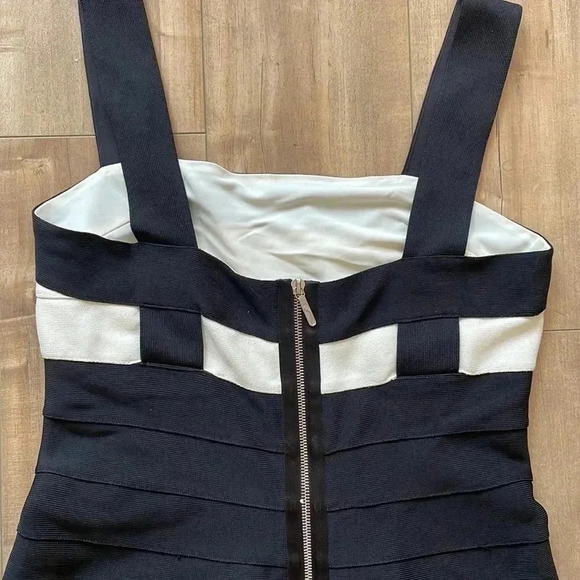 Carmen Marc Valvo Black & White Bandage Midi Cocktail Dress Sz M - Picture 6 of 7